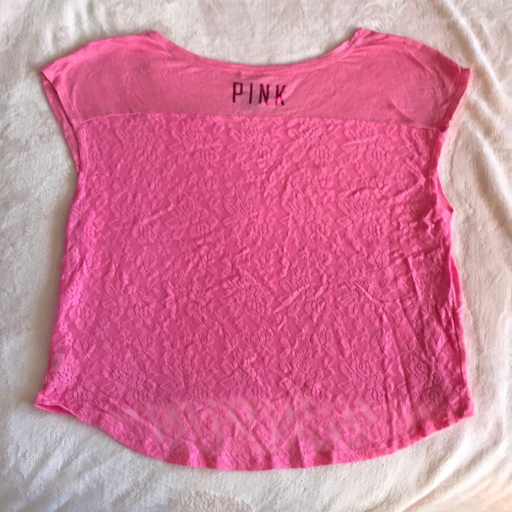Pink Lace Back Muscle T Sz XS